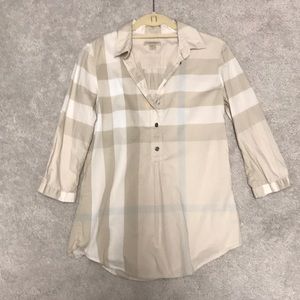 Burberry Brit Tan Plaid Tunic Popover Top XS